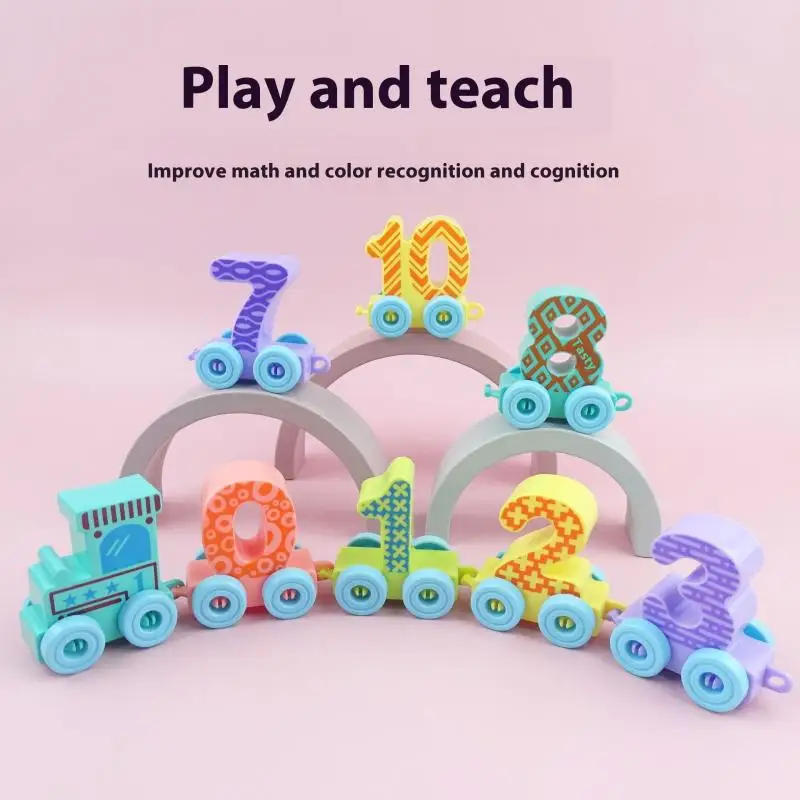 6/12PCS Montessori kinder Montage Pädagogisches Spielzeug Magnetische Digitale Zug Bunte Erkenntnis Kunststoff Spielzeug Lernen Auto