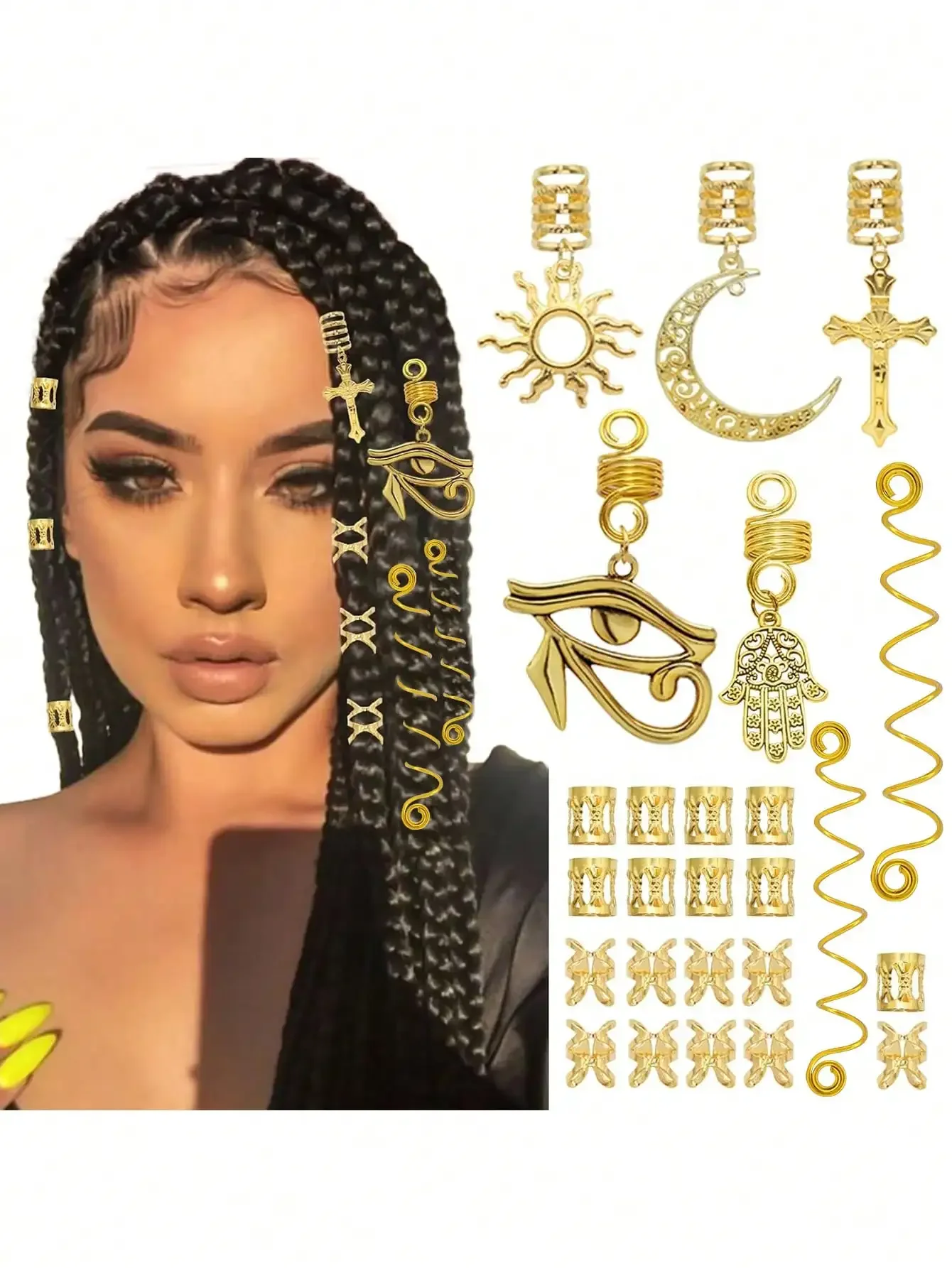 

37pcs Gold Hair Accessories, Suitable For Braids, Dreadlocks, Crisscross Braids Clips, Various Dreadlock Beads, Spiral Hair Clips, Metal Hair Ties, Braid Decorations, Unisex, Hair Claws, Hair Clips, Hair Pins, Hair Accessories, Head Accessories, Hairpin