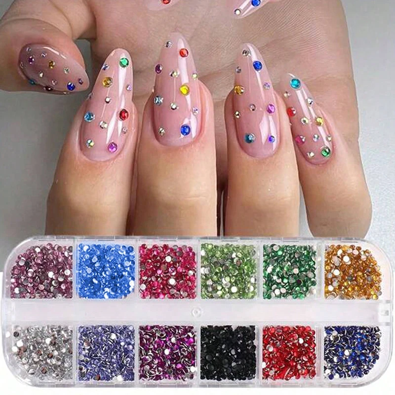 

12 Grid Shimmering Crystal Nail Art Rhinestones Flatback Colorful Gemstones Versatile Decoration Nails Shoes Makeup Bags