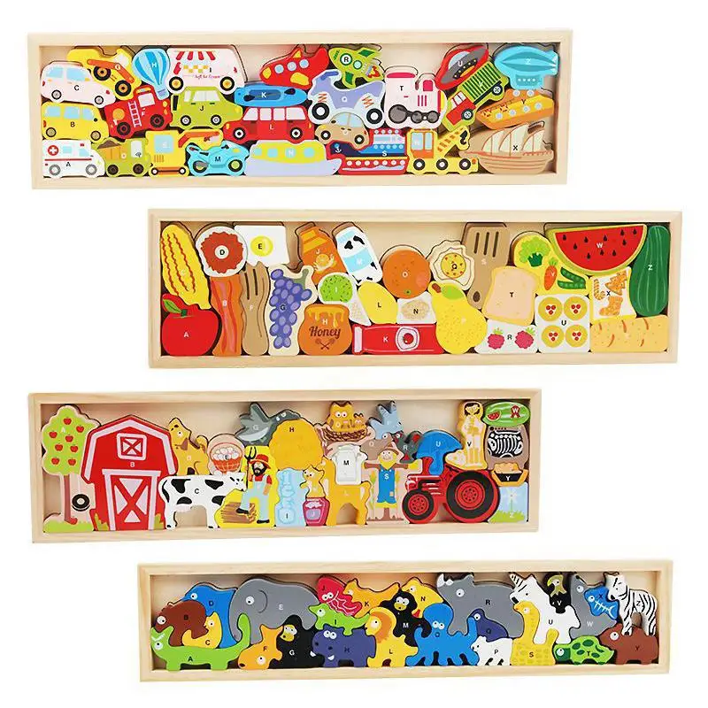 

Montessori Wooden Puzzle Educational Toy 3D Animal Farm Traffic for Kids Home Learning Parent Child Play