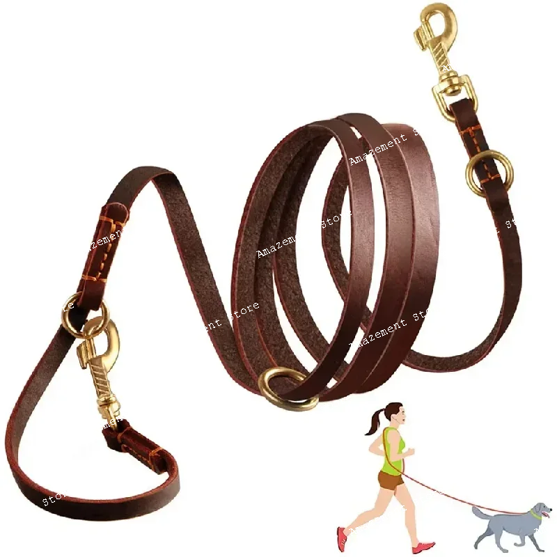 

multi-functional dog leash strong and soft real leather dog leash adjustable hands free crossbody double dog leash for all dogs