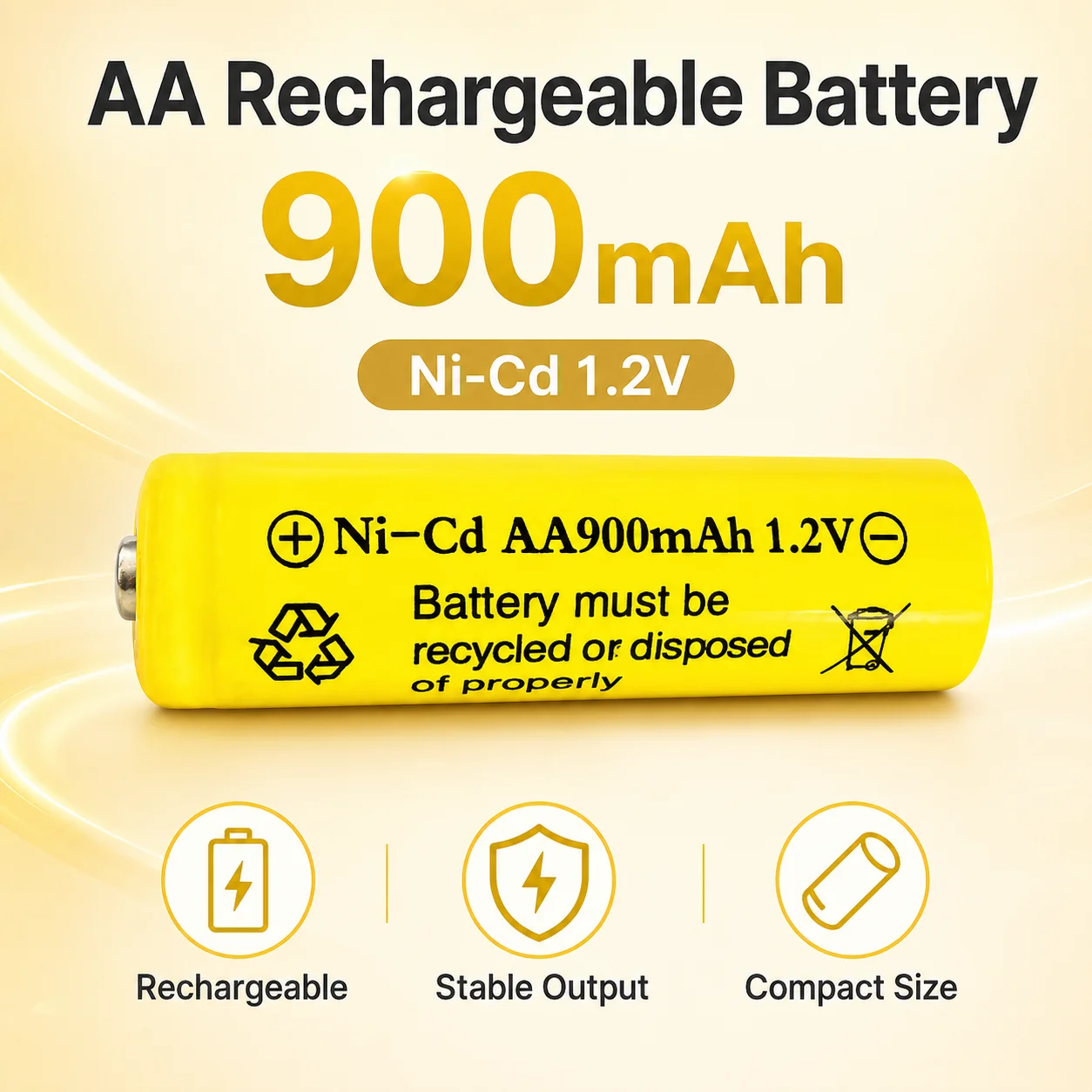 

1.2V 900mAh No.5 AA Ni-Cd Rechargeable Nickel Cadmium Battery For Outdoor Solar Garden Light
