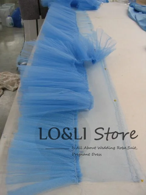 LO&LI Hot Sale Blue Tulle Dress For Women Bride Robe Ruffles Sleeve Long Train Dressing Gown Pregnant Baby Shower Party Custom