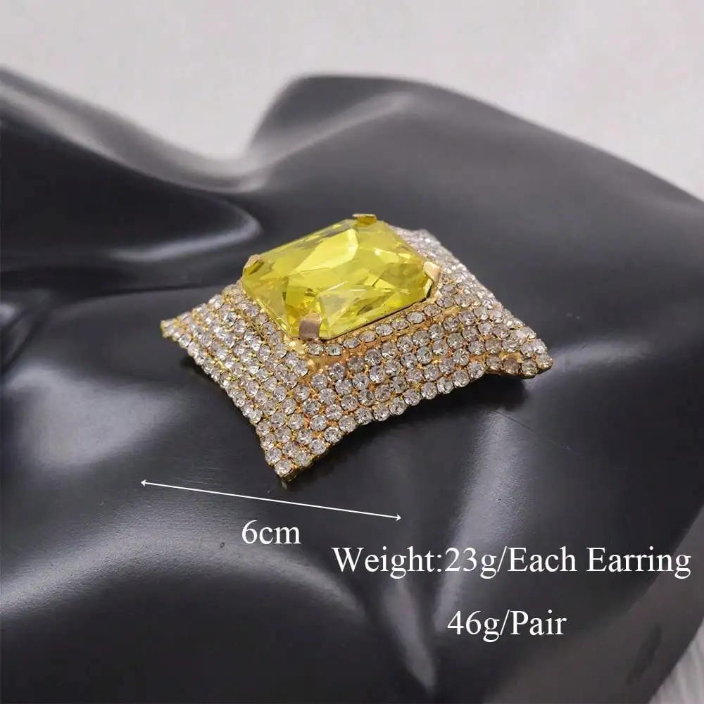 CUIER Superior Stereoscopic Square Ear Studs For Women Big Golden Geometric Earring Jewelry Glass Gemstone Top Quality