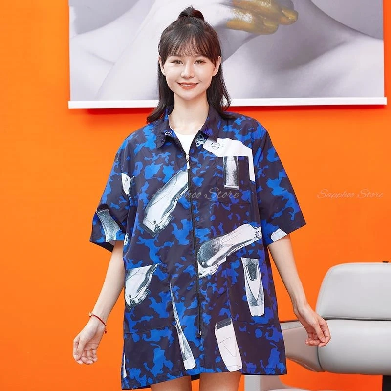 

Синяя камуфляжная рабочая одежда для ухода за домашними животными, антистатические волосы с антистатическим покрытием для кошек и собак, водонепроницаемый халат для ванны, парикмахерская униформа