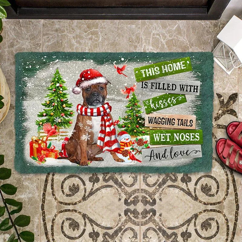 

This Home Is Filled With Kisses Staffordshire Bull Terrier Staffy Doormat Floor Indoor Outdoor Doormat Non-slip Christmas Gift