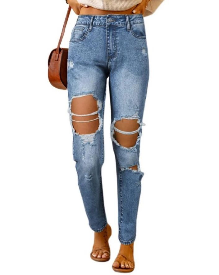 

Women's New Fashion Pocket Design Ripped Cutout Jeans Temperament Commuting Women Sexy Personalized Skinny Denim Pants