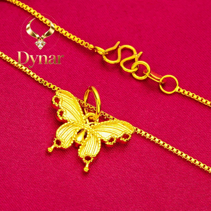Dynar Jewelry    Bow Necklace for Women, 24K Gold, AU999 | Polished 3D bow with zircons on delicate chain, sweet and radiant for