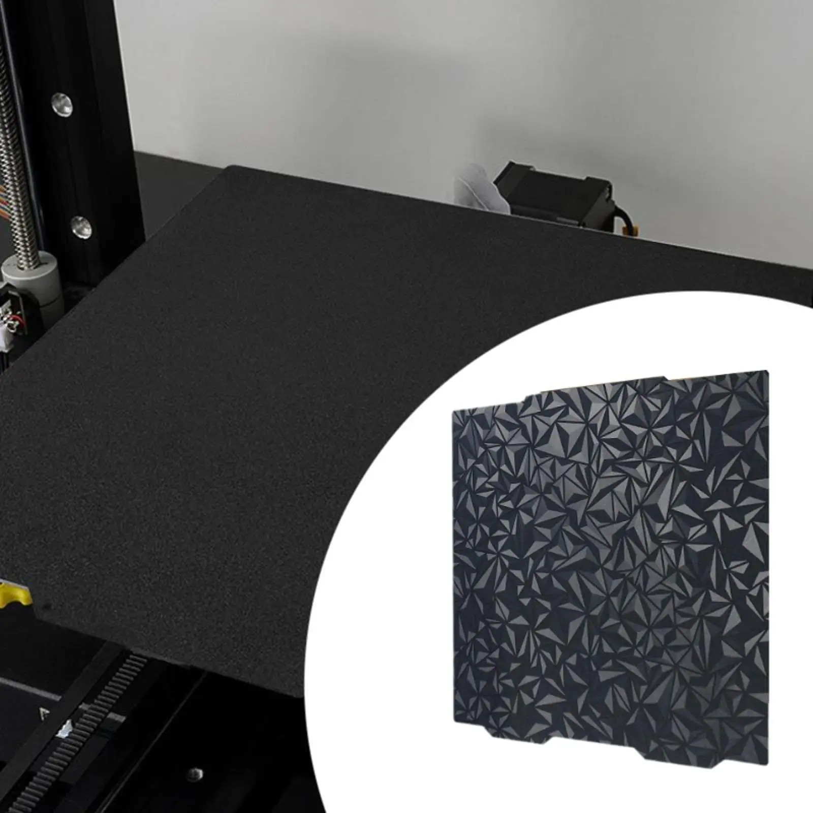 

3D Printer Build Plate Sturdy Textured and Powder Surface Flexible Double Sided Spring Steel Build Plate 365mmx365mm for XL