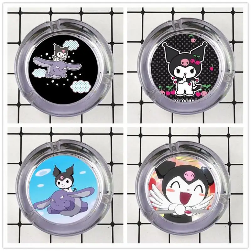 9Styles Glass Ashtray Kawaii Sanrioed Kuromi Cigarette Ash Holder Cigar Ash Tray Smoking Accessories Hotel Home Table Decoration