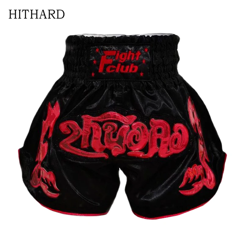 Embroidery Muay Thai Shorts Satin Kick Boxing Pants Men Women Child Boy Girl Gym Fitness Grappling Cage Fighting Training Pants