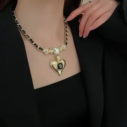 Rhinestone Crystal Heart Pendant Necklace Pearl Love Digital No.5