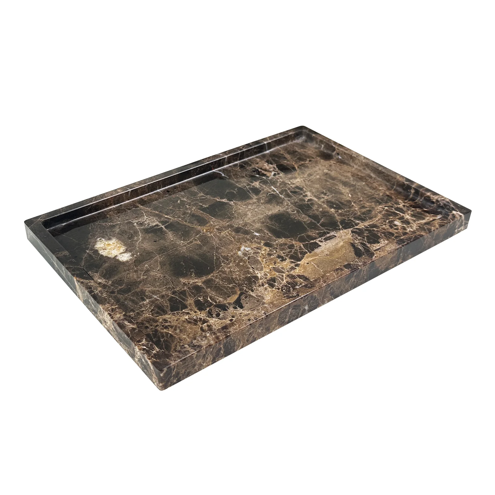 

Real Natural Marble Tray Genuine Brown Marble Stone Storage Tray for Dresser/Vanity/Bathroom (Coffee Net, 12" x 8")