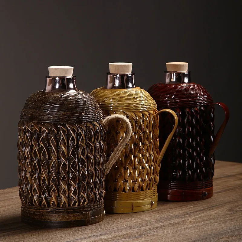 Handmade Bamboo Woven Thermos Vintage Hot Water Bottle, Retro Insulated Glass Liner, Durable Outer Shell for Home Kitchen Use view 3