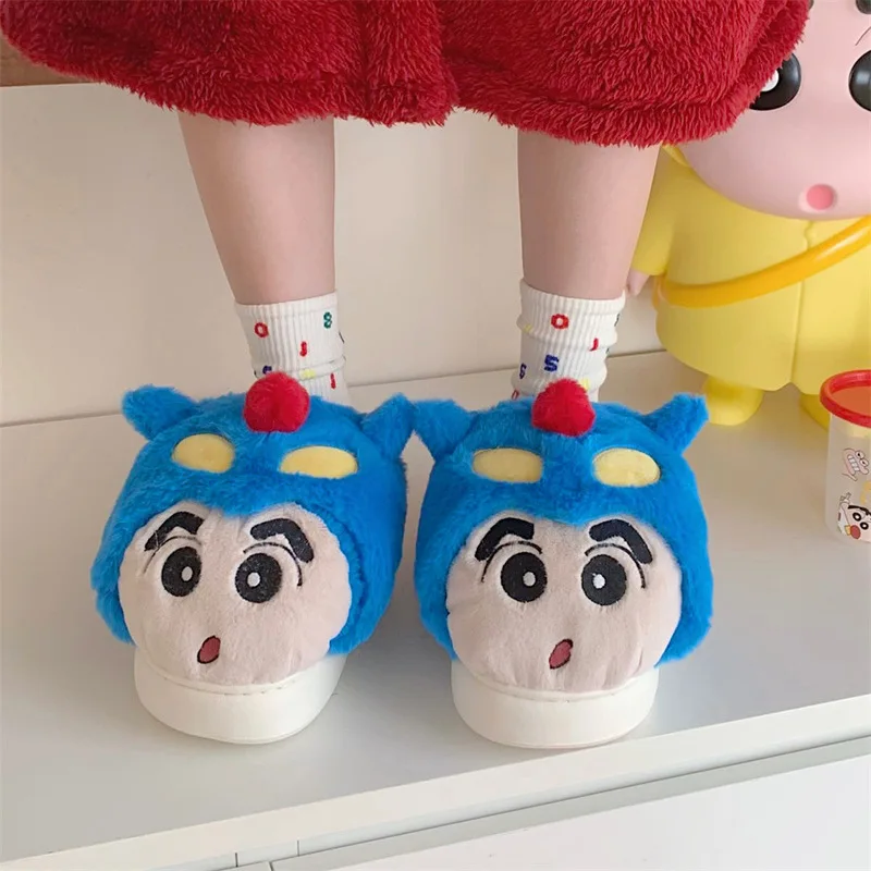 

New Autumn And Winter Styles Shin-Chan Action Kamen Fashionable Cotton Slippers For Women Warm Non-Slip Home Plush Cotton Shoes