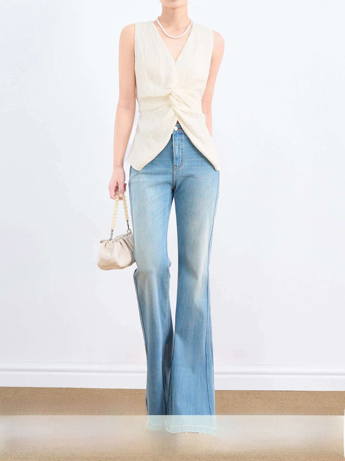 

Ultra Slimming Light Blue Lyocell Denim Bell Bottom Pants Women's New Style High Waist Cotton Blend Stretchy Casual Trousers