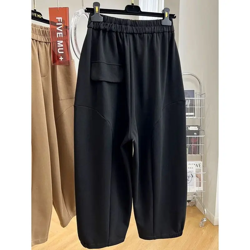 Plus Size 5XL 150kg Autumn Women\'s Wide Leg Pants Solid Color Elastic Waist korean Big Pocket Trousers Oversize Winter Clothes