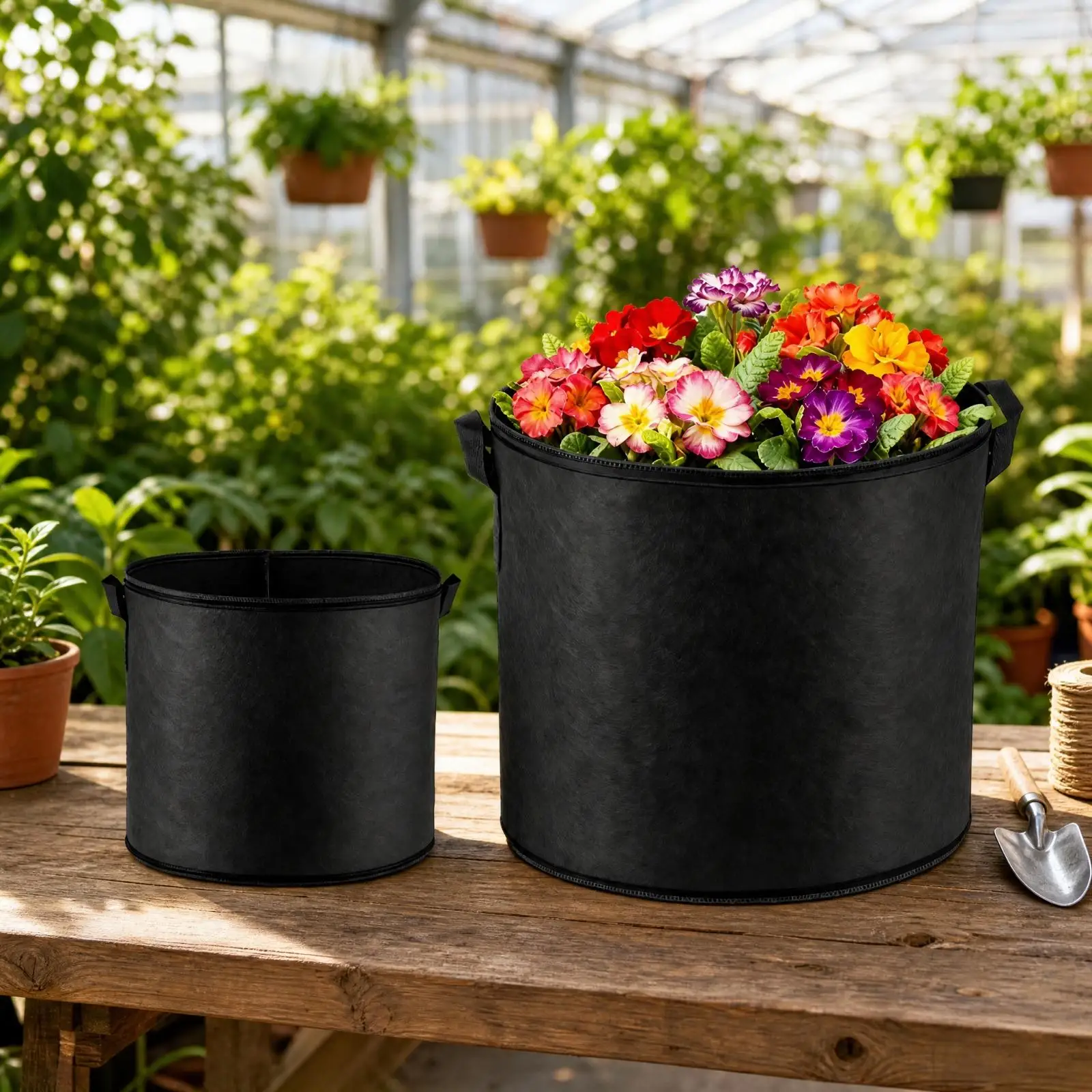 Felt Nonwoven Growing Sack Cylindrical Planter with Reinforced Top Edge for Indoor Outdoor Gardening Vegetables and Flowers