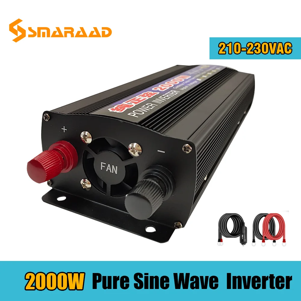 2000W Pure Sine Wave Power Inverter DC 12V/ 24V To AC 220V Converte LED Display Portable Car Inverter DC/AC conversion 50hz 60hz