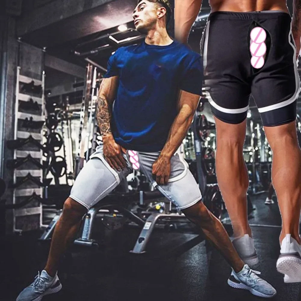 Short de Basket-ball 2 en 1 pour Homme, Pantalon de Course Respirant et Décontracté, Survêtement avec Entrejambe Ouverte