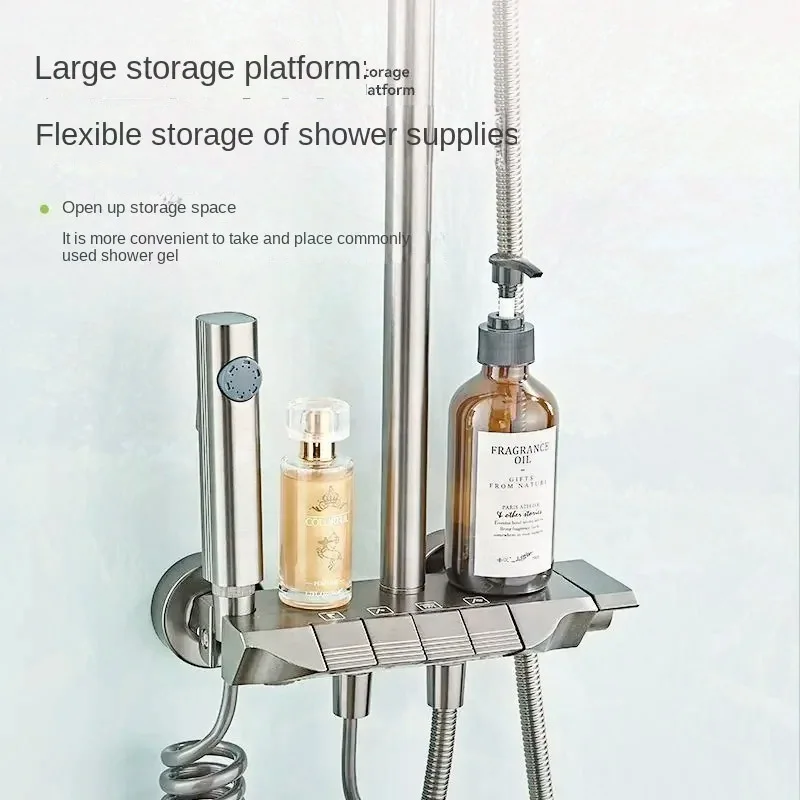 Alumínio Shower System Set, torneira do banheiro, Piano Botão Switch, Cabeça Douche, Novo