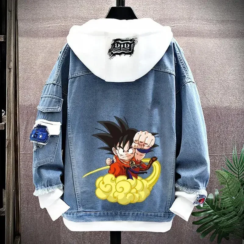 

DragonBall Vegeta Goku Sweatshirt Handsome Outfit Fashionable Patchwork Loose Hooded Spring Denim PulloverStreet Hip-Hop