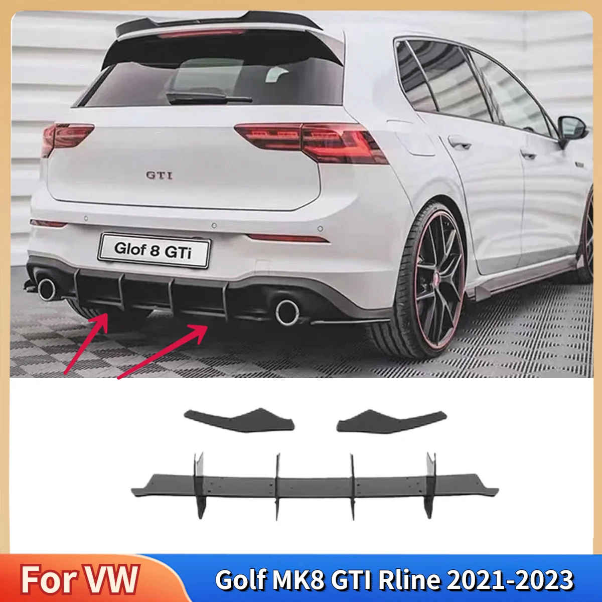 

Диффузор для заднего бампера VW Golf MK8 GTI Rline 2021-2023 MAX