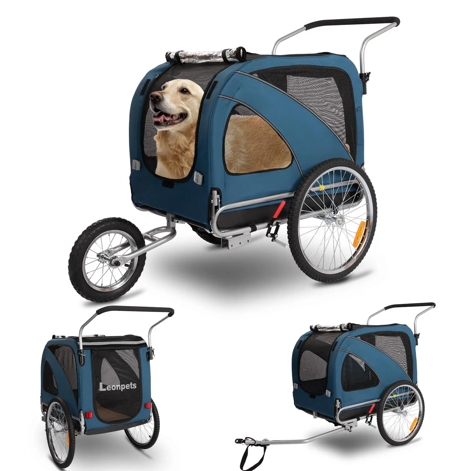 

3 in1 Large Pet Bicycle Trailer Foldable Pet Cart Dog Bike Trailer with a 12 inch Jogger Wheel and a 6" Swivel Stroller Wheel