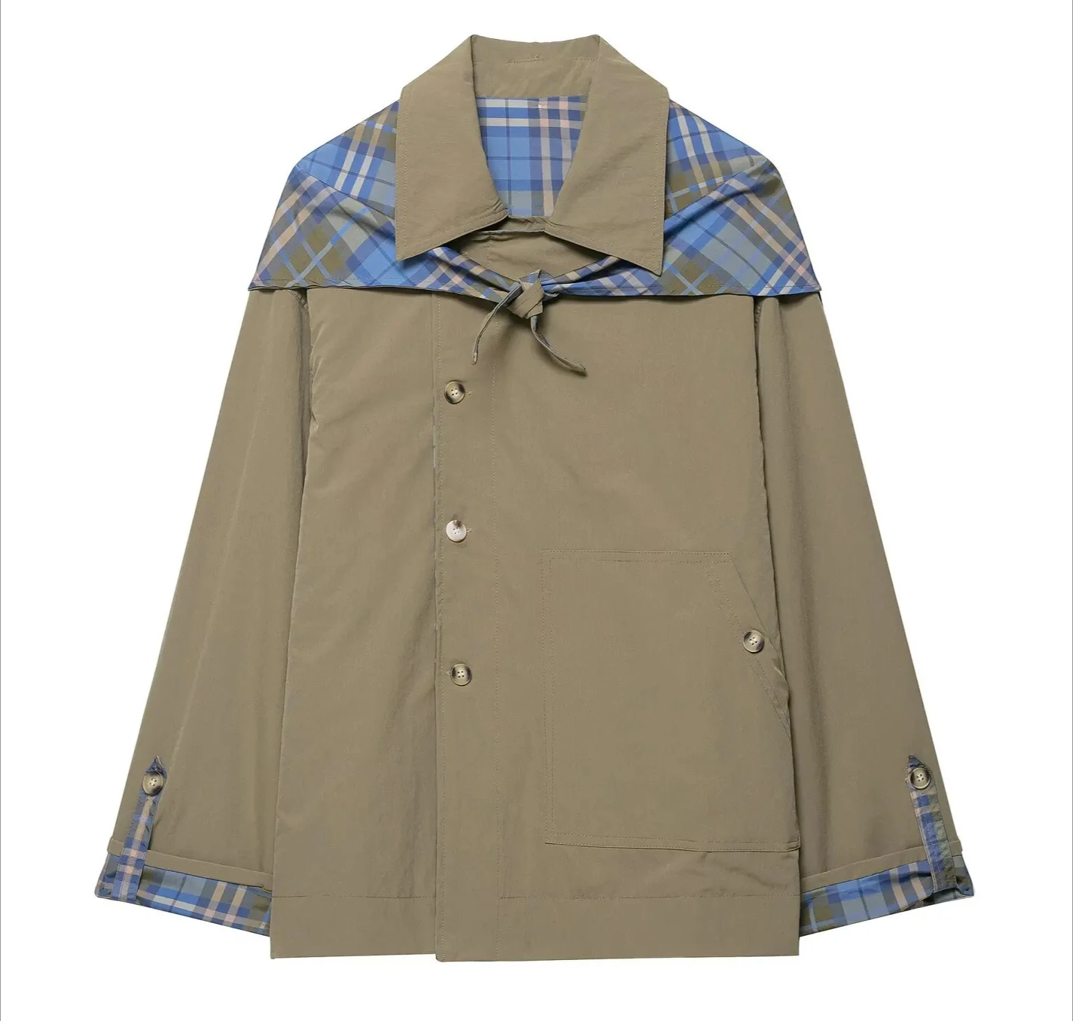 

Women's Autumn European and American Style Reversible Plaid Scarf Decorated Jacket Coat for Women