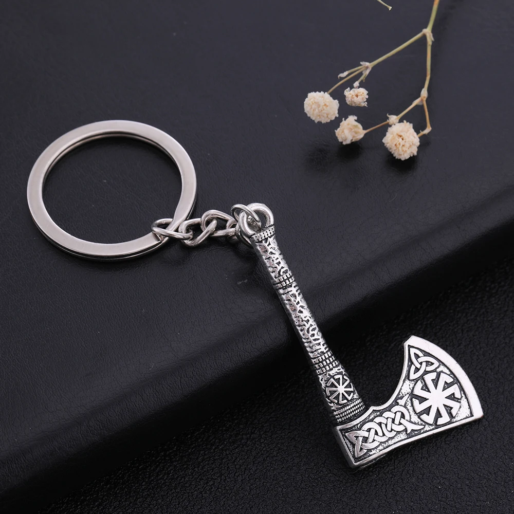 Dreamtimes Viking Axe Pendant Keychain Stainless Steel Men\'s Celtic Rune Vintage Protector Jewelry Gift Wholesale