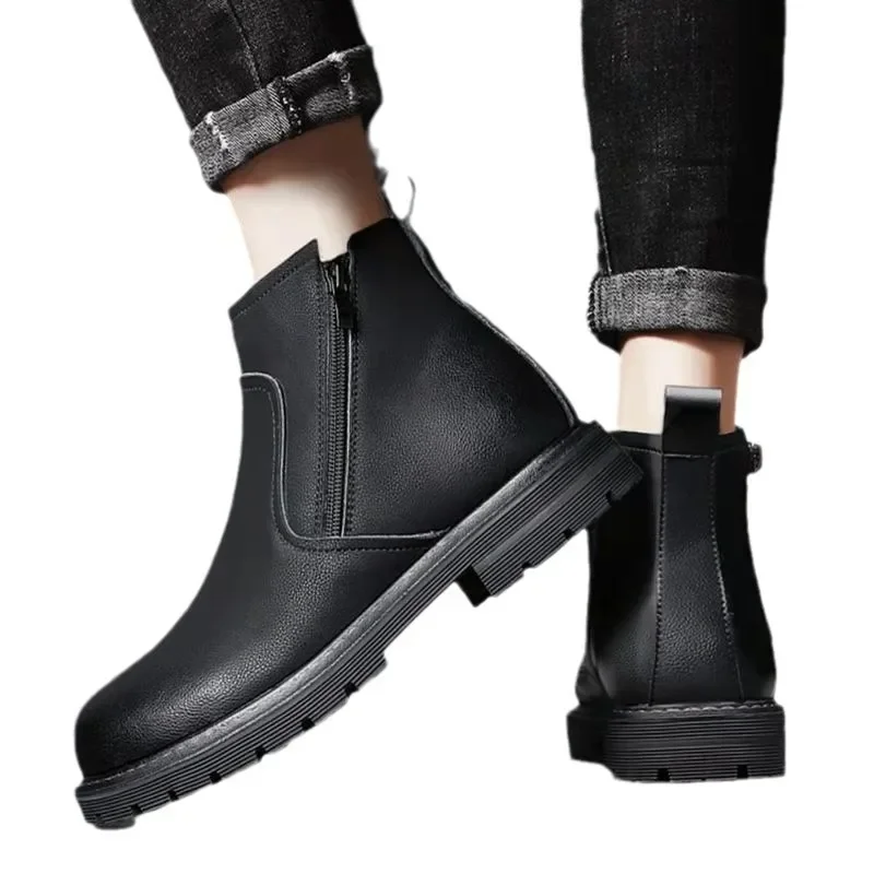 Обувь для мужчин, осенне-зимние британские кожаные ботильоны, модная теплая деловая обувь, мужская повседневная обувь с высоким берцем, ботинки с круглой головкой