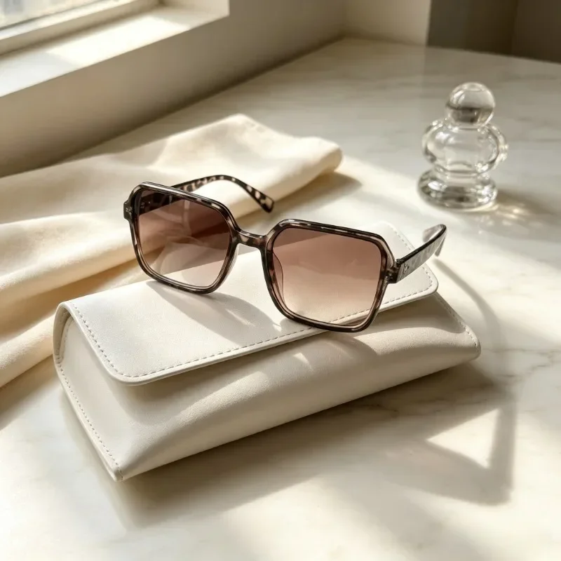 Thick-Frame Chain-Detail Sunglasses Set — product information 8