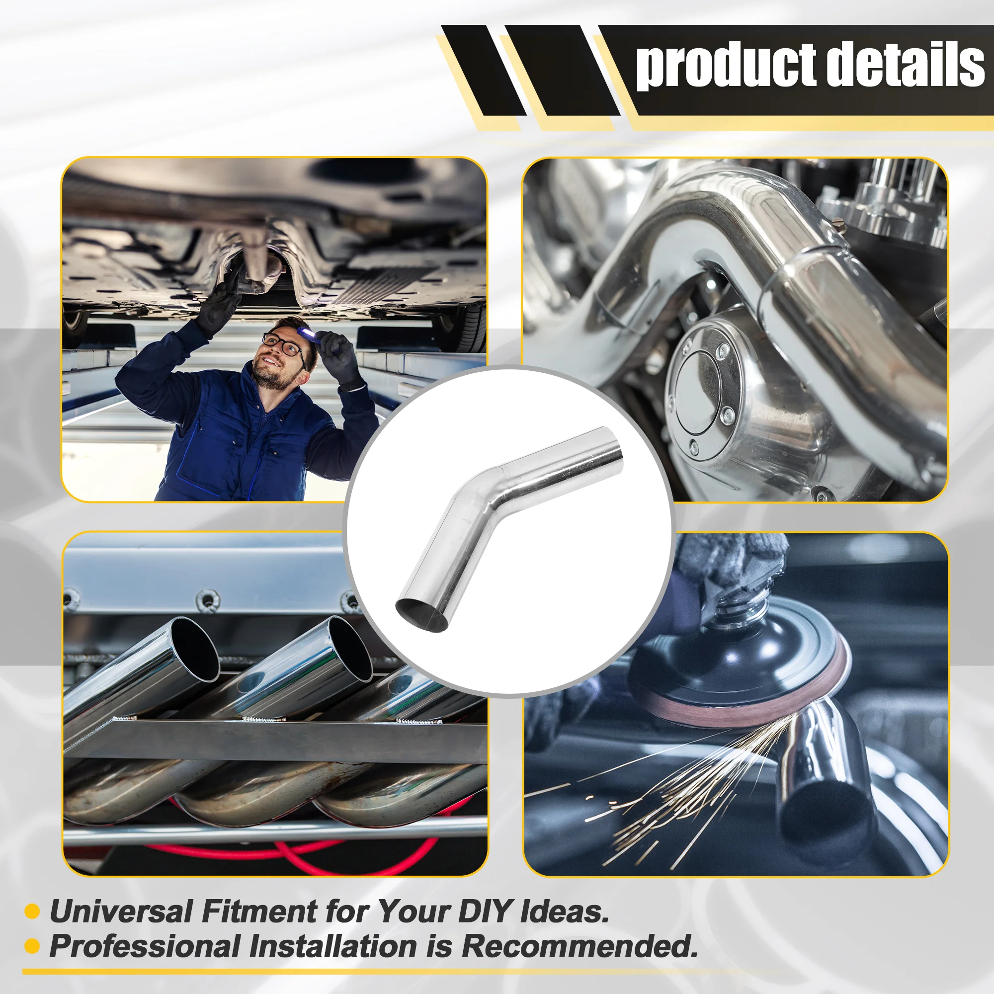 Uxcell 45 Degree Bend Car DIY Custom Mandrel Exhaust Pipe Stainless Steel OD 51mm 57mm 63mm 76mm 89mm Tube Pipe 30cm End to End