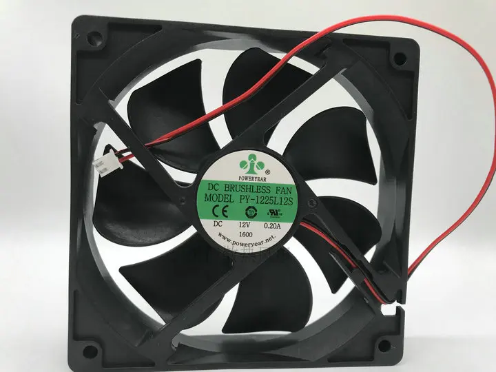 POWERYEAR PY-1225L12S DC 12V 0.20A 120x120x25mm 2-Wire Server Cooling Fan