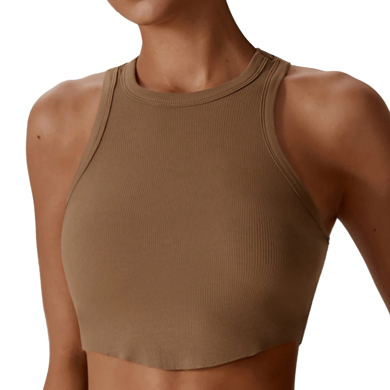 Women Scoop Neck Soft Compression Crop Ribbed Running Tank Tops New Gym Blazer Outdoor Mountain Climbing Exercise Yoga Top