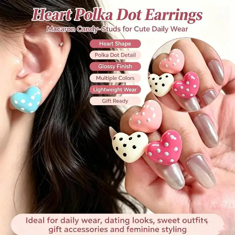 Colorful Drip Oil Wave Heart Dot Stud Earrings Women Premium Lightweight Fashionable Versatile Jewelry Gift