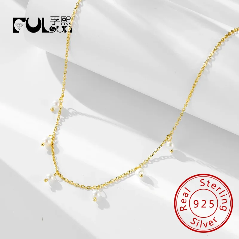 

fashion 925 silver jewelry wholesale 925 sterling silver small real pearl freshwater pearls gold plated necklaces women