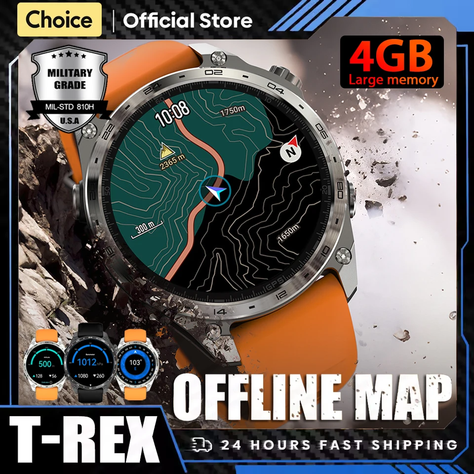 

2025 New GPS SmartWatch Offline Maps 4GB Memory Video Player Military Sports Smart bracelet Men 50m Swimming Waterproof Sapphire