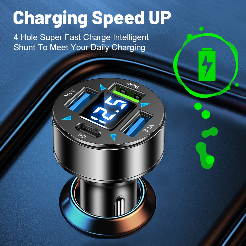 30W 3 Ports USB Car Charger Fast Charging PD Quick Charge 3.0 USB C Car Phone Charger Adapter For iPhone 13 12 Xiaomi Samsung