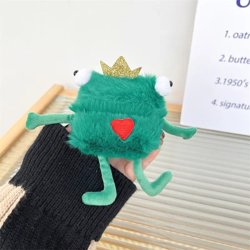 حافظة قطيفة على شكل ضفدع أخضر لأجهزة AirPods 4 Airpod 1 2 3 Pro Pro2 سماعات أذن بلوتوث صندوق شحن غطاء حماية لسماعات الأذن