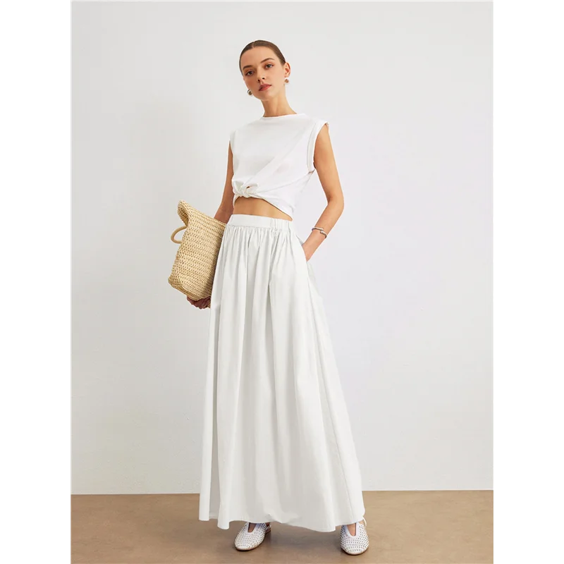 CYL-Gonna lunga estiva da donna a vita alta pieghettata a trapezio casual fluida da fata