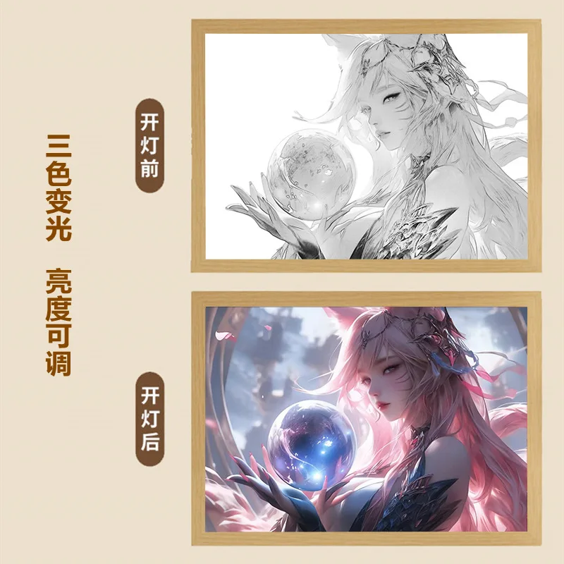 Hot Game League of Legends Jinx Ezreal Ahri Cartoon Light Painting Character Decorative Painting Picture Frame Girl Gift