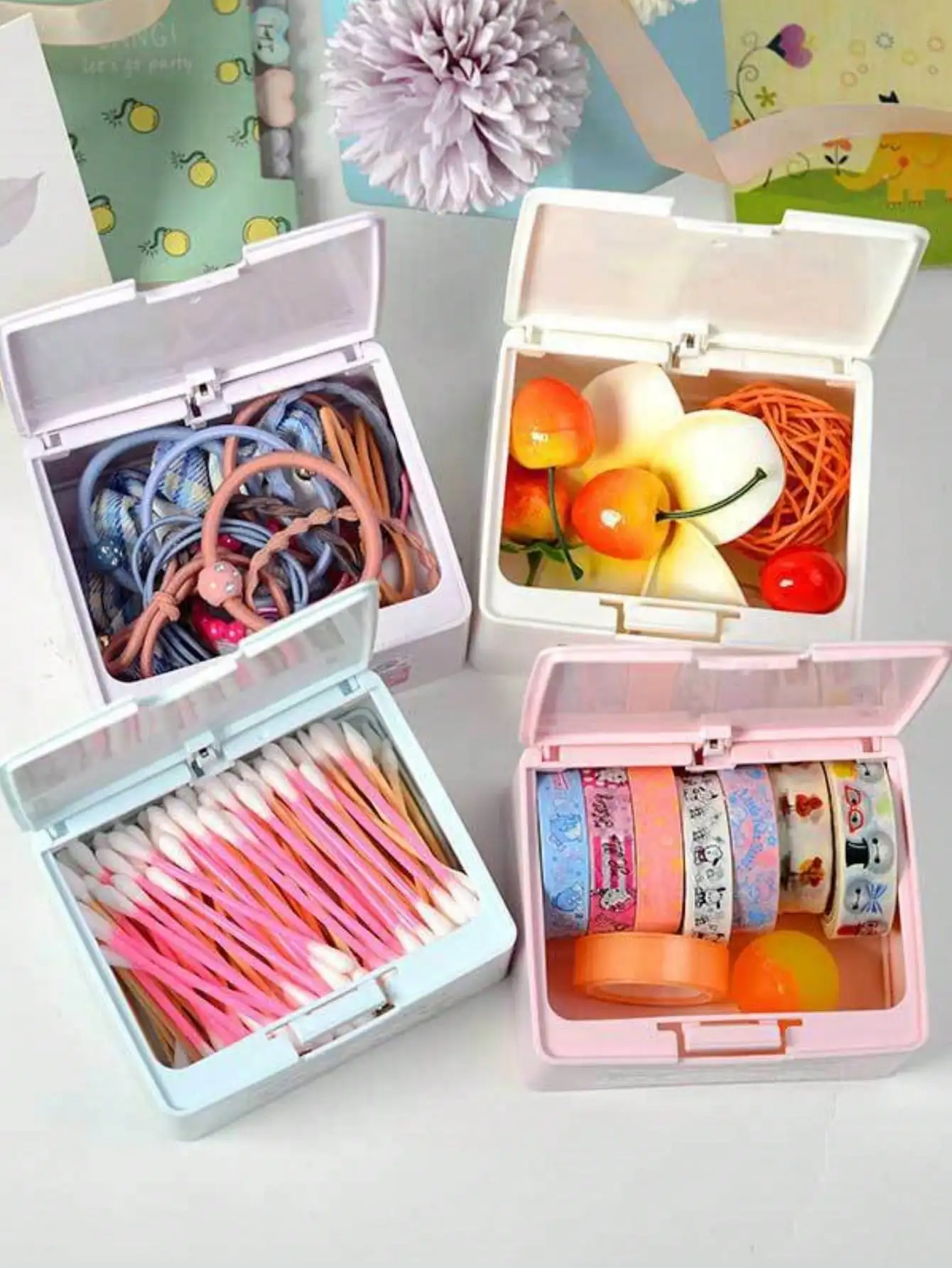 1 Stück Hellokitys Kuromi Kunststoff-Aufbewahrungsbox mit Drucköffnungsdeckel - Moderne Aufbewahrung für Zahnseide, Kosmetikpads und Kleinteile – Detail 3