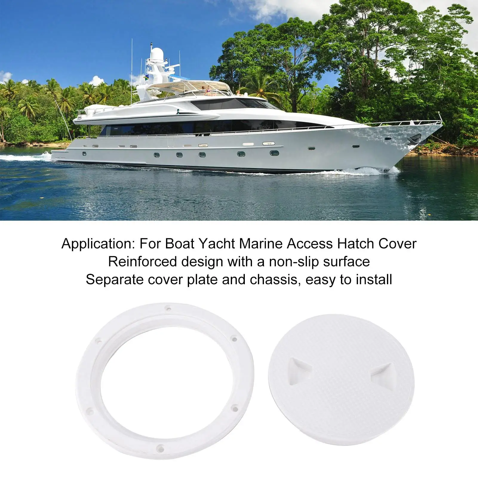 6in Round White Deck Plate with Separate Design and Pre Drilled Holes   Access Hole for Yacht Marine