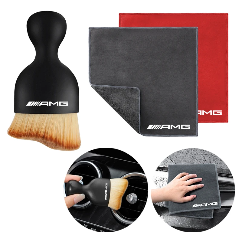 Car Interior Cleaning Soft Brush Tool Dust Remover & Double-sided Car Cleaning Cloth For Mercedes Benz AMG W204 W203 W211 W212