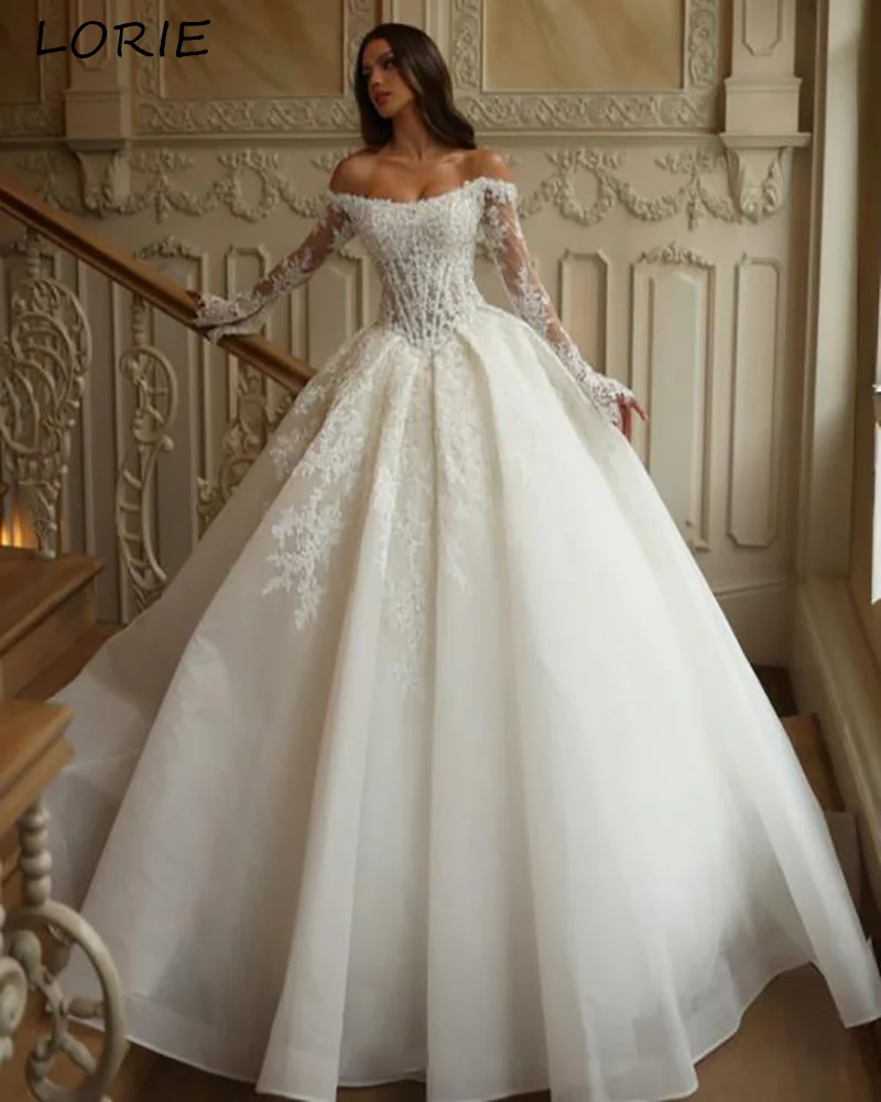 LORIE Flared Sleeve A-Line Wedding Dress Off Shoulder Lace Appliques Bridal Gown Customized Backless Bride Dresses Party Dress