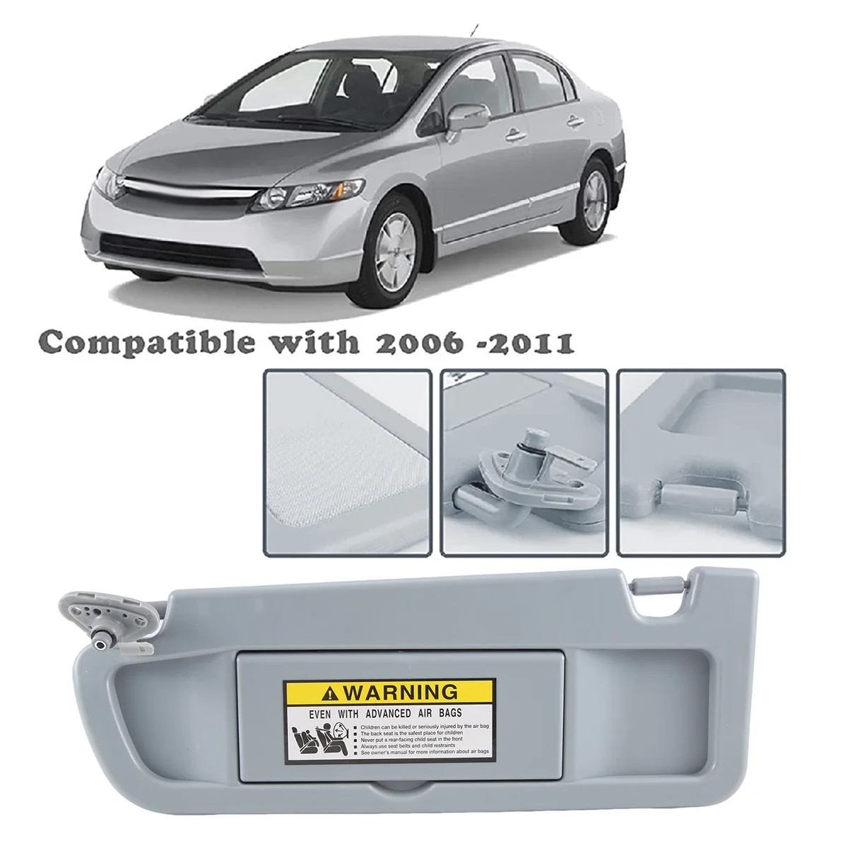 Left Passenger Side Sun Visors for Honda Civic 2006-2011 Visor Assembly 83230-SNA-A01ZB