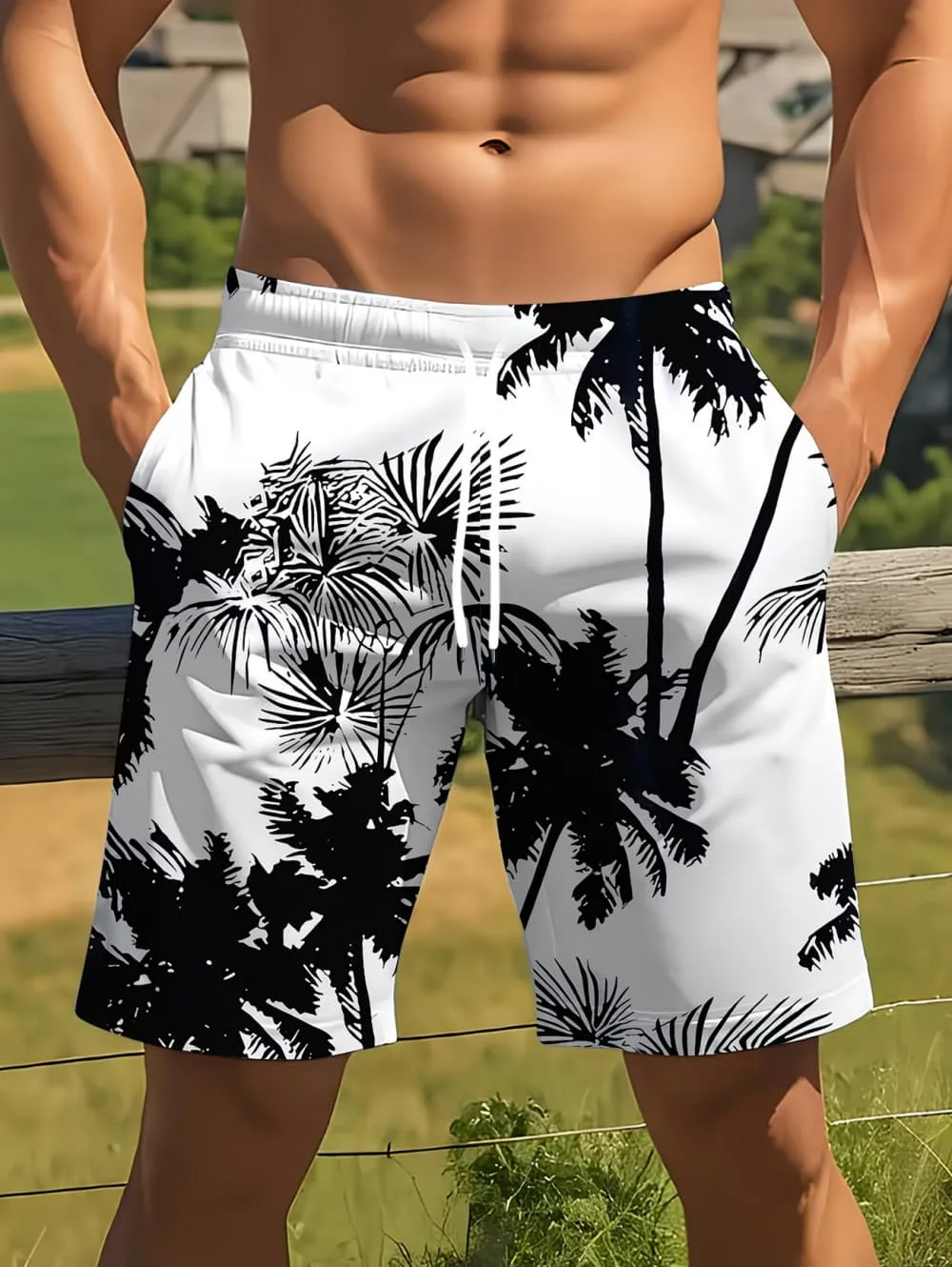 Summer Coconut Tree Pattern Swim Trunks for Men Fashion Beach Vacation 3D Printed Hawaiian Short Pants Loose Breathable Shorts
