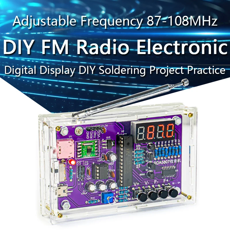 

DIY FM Radio Electronic Kit Adjustable Frequency 87-108MHz Digital Display DIY Soldering Project Practice Solder RDA5807S