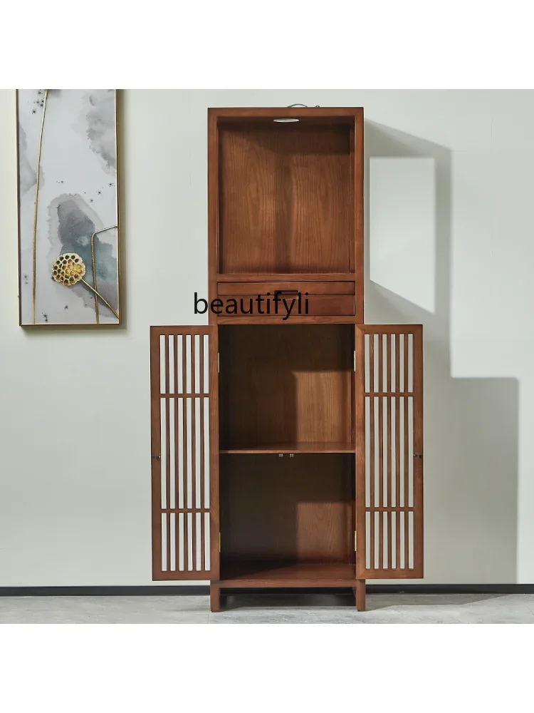 New Chinese Style Solid Wood Buddha Niche Household Buddha Cabinet Altar Clothes Closet with Door Black Walnut